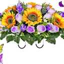 MUVIC Artificial Cemetery Flowers Saddle - Memorial Flowers Bouquet - Outdoor Grave Decorations,Sympathy Flower - Rose Sunflower Hyacinth