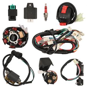 Quad Wire Harness Complete Electrics 6 Pole Stator Coil CDI Wiring Harness Solenoid Relay Spark Plug for 4 Stroke ATV 50cc 70cc 90cc 110cc 125cc Pit Quad Dirt Bike Buggy Go Kart