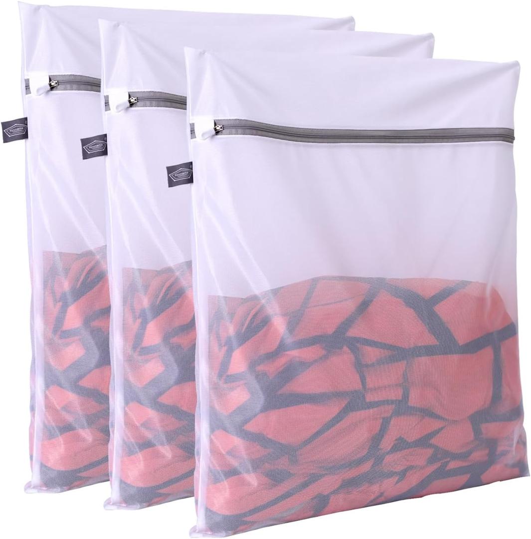 Kimmama Laundry Bag Mesh Wash Bags, Washing Machine Wash Bag, Net Washer Sack with Zipper, Dryer Pouch for Cleaning and Drying Cloths, Garment, Delicates, lingerie, Bra, Pant, Sock, Small Toys (3S(10x12"), White)