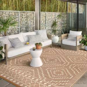 Wonnitar Outdoor Rugs 8x10 Waterproof Plastic Straw Rug, Large Outdoor Camping Rug for RV, Reversible Portable Outside Lightweight Area Rug for Backyard Balcony Beach Picnic (Beige & Brown,8'x10')