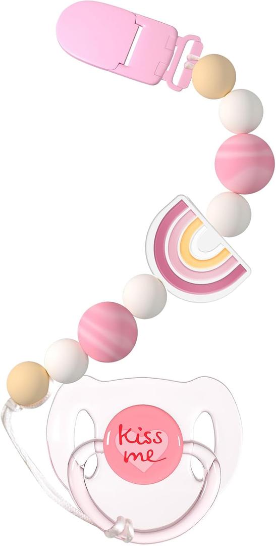 Aori Pacifier Clips for Rebron Baby Dolls Pacifier Holders Silicone Paci Clips with Magnetic Paci -Pink
