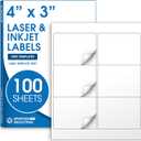 4" X 3" Matte White Printable Labels Compatible with Inkjet and Laser Printers - 100 Sheets, 600 Total Paper Stickers for Shipping, QR Codes, and Barcodes - Spartan Industrial