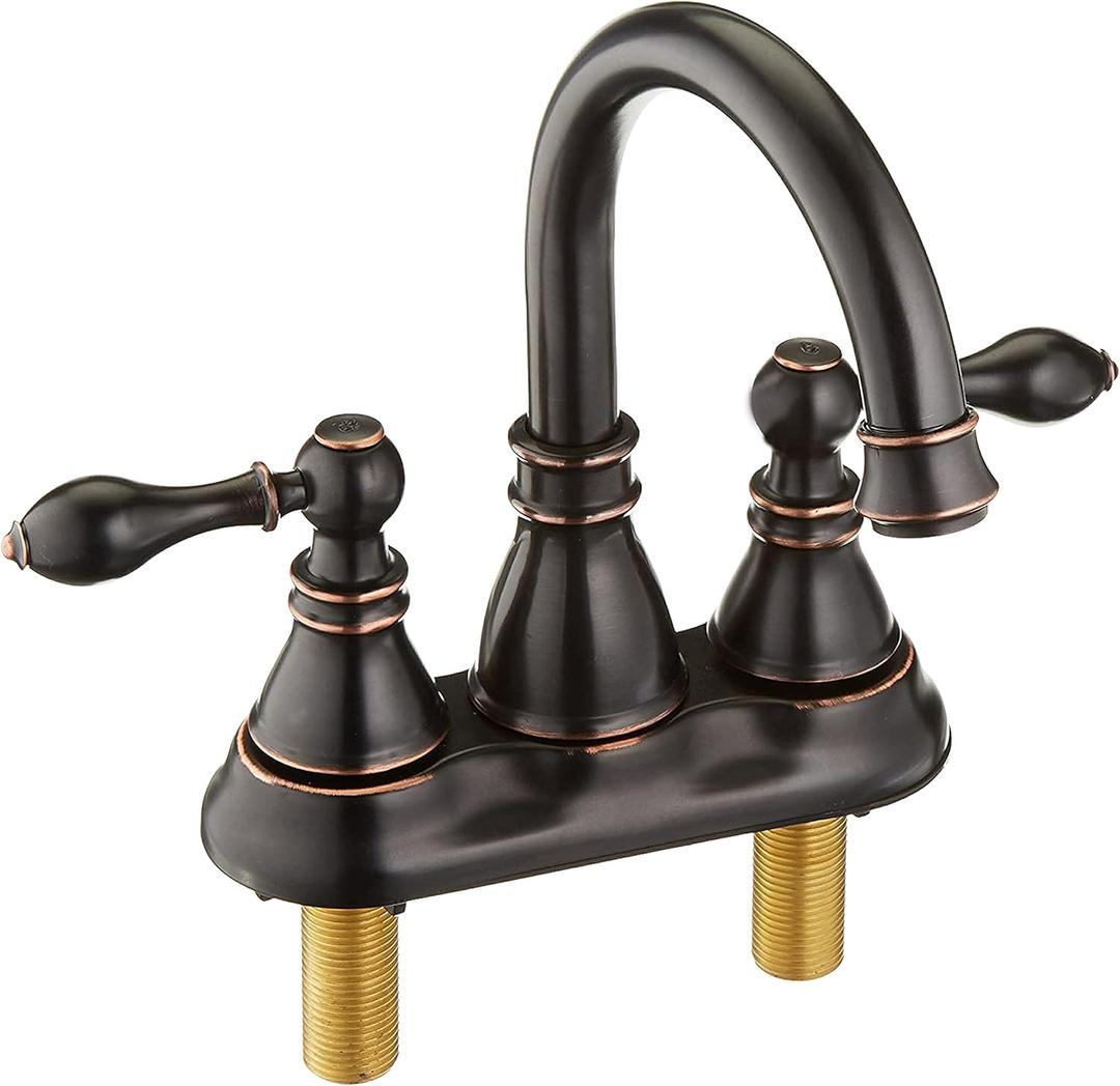 2 Handle Oil Rubbed Bronze Bathroom Sink Faucet 3 Hole with Overflow Pop up Drain,360 Swivel Spout 4 Inch Centerset Lavatory Faucet,F-4501-NB