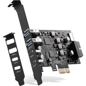USB PCIe Card PCI Express to 6 Ports USB Expansion Card (2X Type A - 2X USB C) with External 20pin Type-E Header (to Type-c Front Panel)/ 19pin Adapter Low Profile Bracket with Windows and Linux