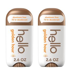 hello Golden Hour Aluminum Free Deodorant for Women and Men, 72-Hour Deodorant, Only 9 Ingredients, Baking Soda Free, Enriched with Shea Butter, Vegan, 2.6 oz Stick Deodorant (2 Pack)