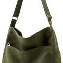 KALIDI Canvas Tote Bag Large Hobo Crossbody Shoulder Handbag Zipper Messenger Bag for Women or Men Casual College Work (Army Green)