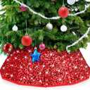 Lemicin Red Christmas Collar Sequins - 25 Inch Glitter Merry Xmas Tree Base Collapsible Skirt Stand Cover for Winter Holiday Home Decor
