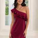oten Women's Elegant Ruffle Trim One Shoulder Summer Wedding Guest Cocktail Party Short Dresses (Red, L)