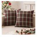 Christmas Set of 2 Scottish Tartan Plaid Throw Pillow Covers Farmhouse Classic Decorative Outdoor Square Cushion Cases for Decor Sofa Couch 18x18 Inch, Khaki