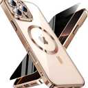 Magnetic for iPhone 16 Pro Max Case with Privacy Screen Protector & Full Camera Cover,[Non-Yellowing] Plating Glossy Soft Shockproof Clear Phone Case with MagSafe Women Girls for 16 ProMax,Desert