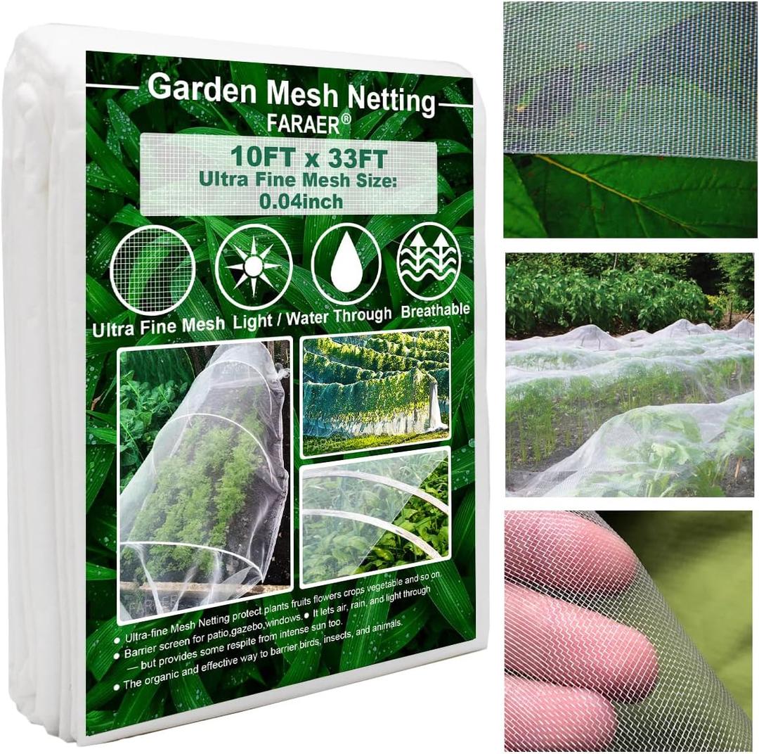 Garden Netting, Plant Covers 10x33Ft Net Ultra Fine Mesh Protection Netting for Vegetable Plants Fruits Flowers Crops Greenhouse Row Cover Raised Bed Barrier Screen Protection Net Cover (10ftx33ft)