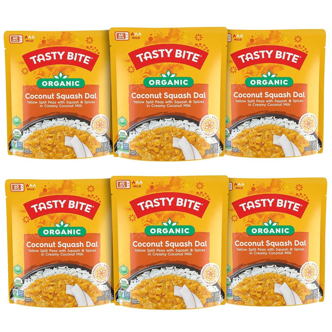 Tasty Bite Organic Coconut Squash Dal, 10 Ounce, Pack of 6, Ready to Eat, Microwavable Entree, Vegan BBD:01-31-27
