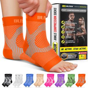 Compression Socks for Plantar Fasciitis, Achilles Tendonitis, Arthritis Relief, Ankle Brace Compression Sleeve with Foot Arch Support, Ankle Wrap for Women, Men, Swelling & Heel Pain Orange S-M