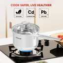 SUNHOUSE  1.5 Quarts Stainless Steel Sauce Pan with Lid - PFOA-FREE, Stainless Steel Sauce Pan, Advanced Impact Bonding Induction Base, Stay-Cool Handle, Compatible with All Cooktops