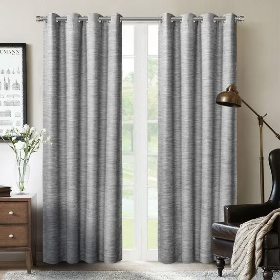 SUN+BLK Plimpton Textured Blackout Curtain Panel Pair with Grommets, Gray, 52"x84"