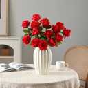 Tifuly 12 Pcs Red Roses Artificial Flowers,Realistic Long Stem Fake Silk Roses Bouquet for Party Home Wedding Centerpiece Office Decor