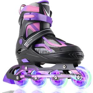 Adjustable Inline Skates for Girls and Boys, Roller Skates with All Light Up Wheels, Patines para Mujer for Kids and Adults, Men, Women Size: Small - Little Kid