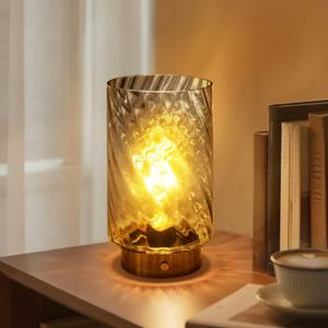 LUSHARBOR Decorative Battery Lamp with Timer, Stepless Dimming Aesthetic Table Lamp Battery Operated Cordless Bedside Lamp for Accent Home Decor Entryway/ Living Room/ Shelf Gold