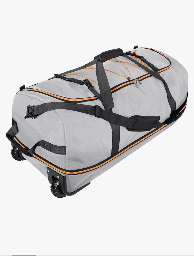 Expandable Soft-Sided Foldable Duffle Bag with 2 Rubber Wheels,Packable 32” Rolling Carry-On with Multi-Pockets & Compartments,Grey
