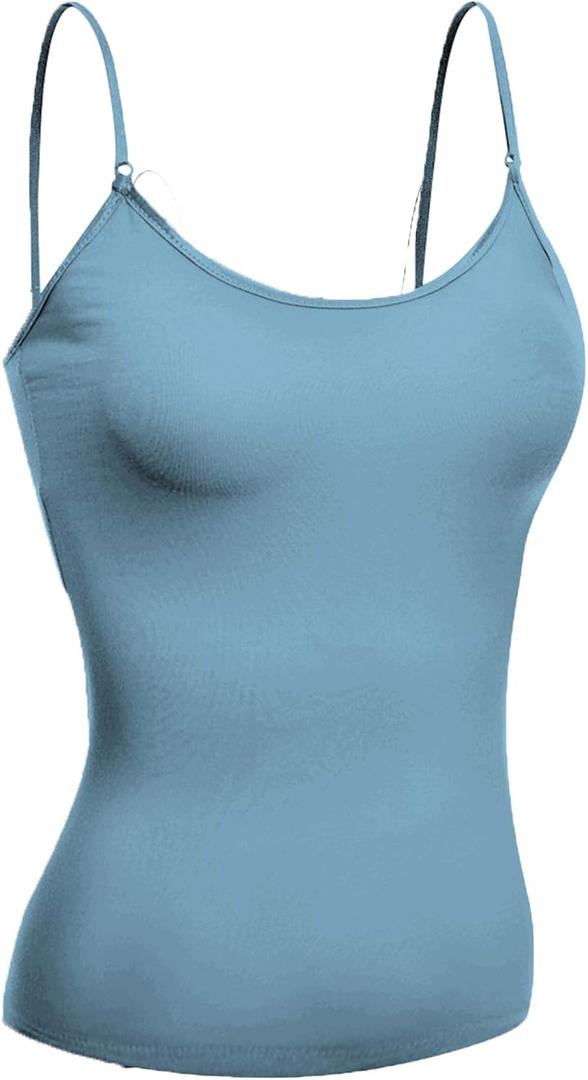 Emmalise Women's Camisole Built in Bra Wireless Fabric Support Short Cami (Medium, Denim Blue)