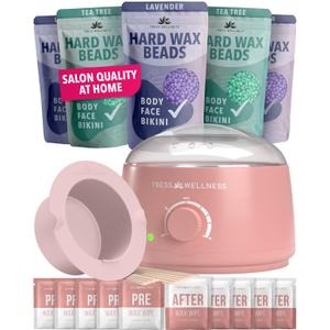 Tress Wellness Waxing Kit for Sensitive Skin – Safe for Face & Skin, Prep & Aftercare Wipes, Easy to Use – At-Home Kit for Face, Bikini, Brazilian & Full Body - Pink, No Display
