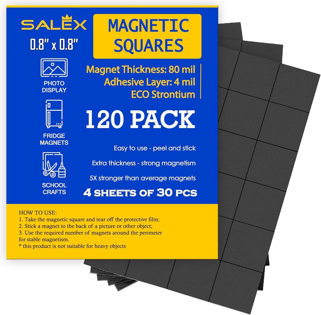 2 x Small Magnets for Crafts with Adhesive Backing 0.8 x 0.8 in - Pack of 120 Self Sticky Magnetic Dots Peel and Stick - Cut Square Magnet Stickers for Fridge, DIY, Classroom