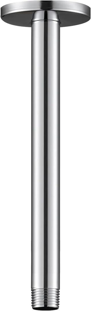 OFFO Shower Arm with Flange, 10 in Ceiling Mount Replacement Rain Shower Head Straight Arm Ceiling-Mounted For Fixed Shower Head & High Pressure Rain, Chrome