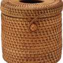 2 x Rattan Woven Cylinder Tissue Box Cover - Boho Decorative Round Tissue Holder for Bathroom, Living Room, Coffee Table, Bedroom (Cylinder Style)