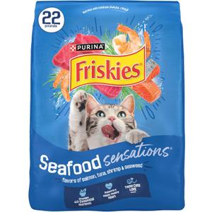 Purina Friskies Dry Cat Food Seafood Sensations With Salmon, Tuna, and Shrimp Flavors - 22 lb. Bag (EXP 07/24/32)