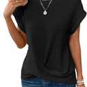 KevaMolly Womens T Shirts Black Batwing Sleeve Cross Wrap Hem Tee Casual Tshirt Trendy Fitted Tee Tops Color11 XL