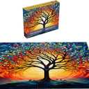 Puzzles for Adults 1000 Pieces - Stained Glass Tree on Sunset Jigsaw Puzzles 1000 Pieces - Challenging Jigsaw Puzzles for Game Nights, Vibrant Colors & Premium Quality