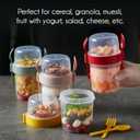 Crystalia 4 Pack 22 oz On The Go Yogurt Parfait Cups with Lids & Spoon, Large Breakfast Plastic Bowls with Topping Cereal Oatmeal Salad or Fruit Container for Snack Box (Clear)