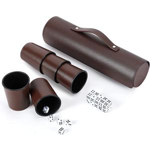 Party Games Leather Dice Cup Set, 5 Black Dices Cups + 25 Dice + Exclusive Storage and Transport Case Made of Faux