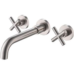 Wall Mounted Faucet Bathroom Sink, 360 Degree Rotating Nozzle, 2 Cross Handles, with Thick Valve, Brushed Nickel (Brushed Nickel) Wall Mounted Faucet Bathroom Sink, 360 Degree Rotating Nozzle, 2 Cross Handles, with Thick Valve, Brushed Nickel (Brushed Nickel)