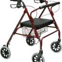 Drive Medical 10215RD-1 Bariatric Foldable Rollator Walker with Seat, Red