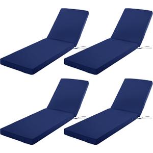 Chaise Lounge Cushion Outdoor, Waterproof and Stain-Resistant Lounge Deck Reclining Chair Cushions for Patio Furniture Lawn Pool Resort Hotel, 80x26x3 Inch, Set of 4, Navy