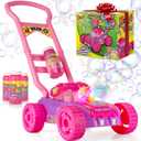 Hoopi Extreme Bubbles Lawn Mower for Toddlers, Spill-Proof Kids Bubble Machine with Lights for 2-Year-Old Girl Birthday Gift, Easter Gifts for Toddlers, Bubble Blowing Push Outdoor Toy with 3 Bottles, 21" x 11.5" x 9"