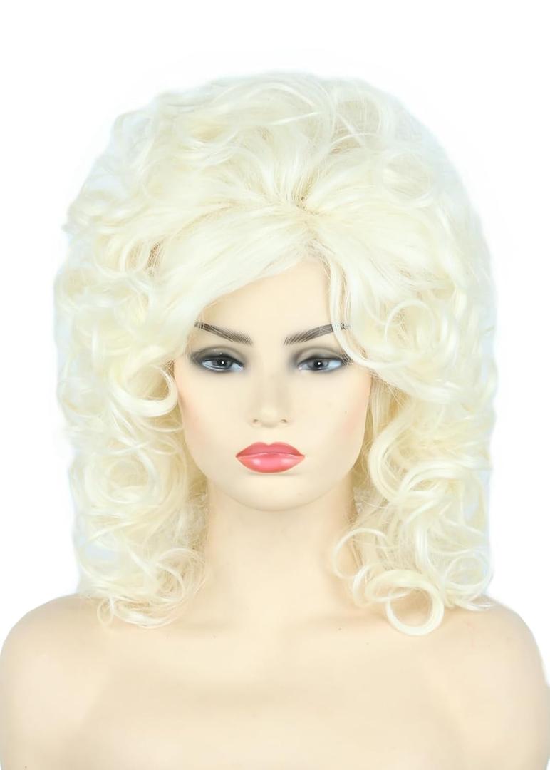 Topcosplay Women Wigs Platinum Blonde Curly Beehive Bouffant 60s Wigs Halloween Costume Wig