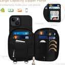 Keallce Case for iPhone 14 6.1'' Case Wallet, Crossbody Zipper Purse with RFID Blocking Card Slots Kickstand, Detachable Lanyard & Handstrap Flip Folio Leather Phone Cover for iPhone 14, Black