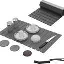 Premium Stone Dish Drying Mat  Large Foldable Kitchen Counter Mat, Super Absorbent Diatomaceous Earth with Coasters, Brush & Anti-Slip Pad  Fast Drying, Dark Gray (24" x 15.3")