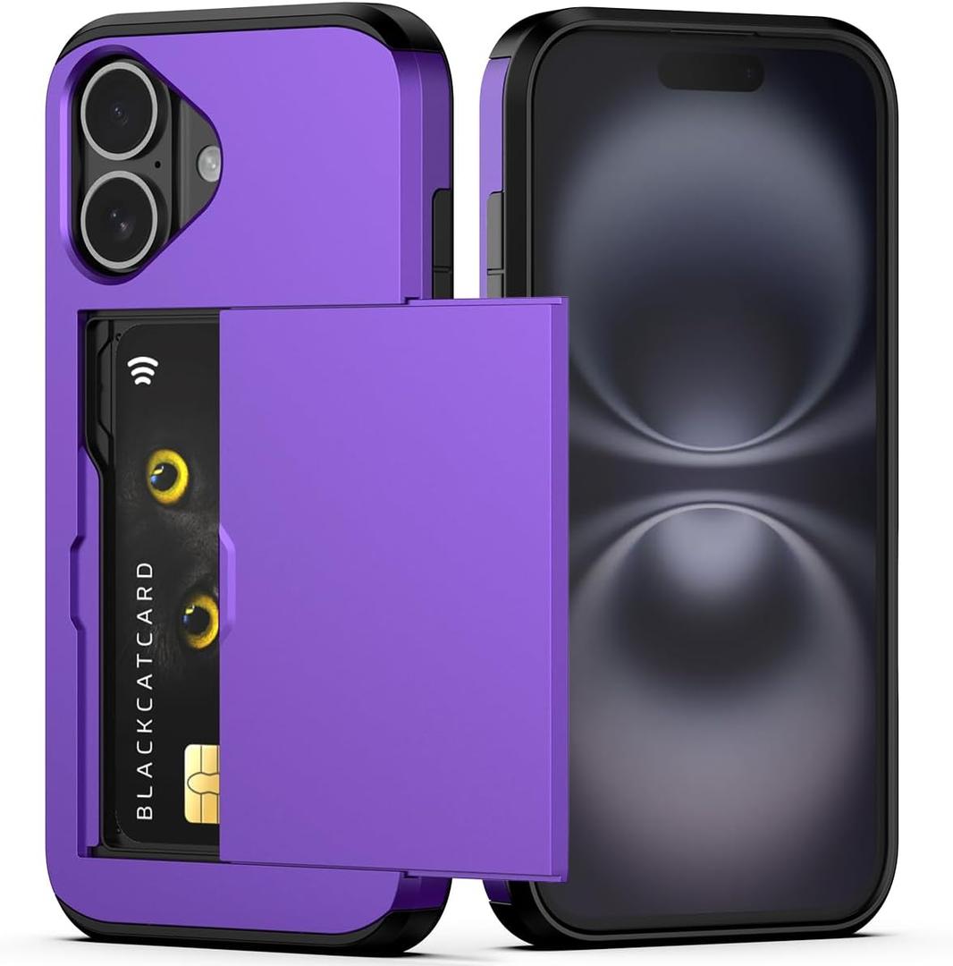 Nvollnoe Compatible with iPhone 16 Case with Card Holder Heavy Duty Protective Dual Layer Shockproof Hidden Card Slot Slim Wallet Phone Cover for iPhone 16 for Women&Men 6.1 inch(Purple)