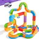 KlickRail Electric Train Set Flexible Race Track for Kids 4 6 7 8, 88 Pcs Car Track for Toddlers 3-5, Building Toy Train Track Gravity-Defying 3D Embedded Layouts & Motorized Car, STEM Learning Gift