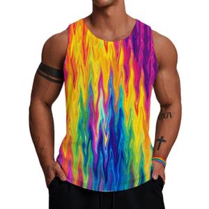 Wuiliy 3D Tank Tops for Men Colorful Sleeveless Print T Shirt Rainbow Beach Gym Vest Tee Small