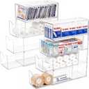2 Pack Bandage Organizer with Lid, Acrylic Bandaid Holder with 4 Clear Drawers Band Aid Storage Container for Home Office Drawer Cabinet