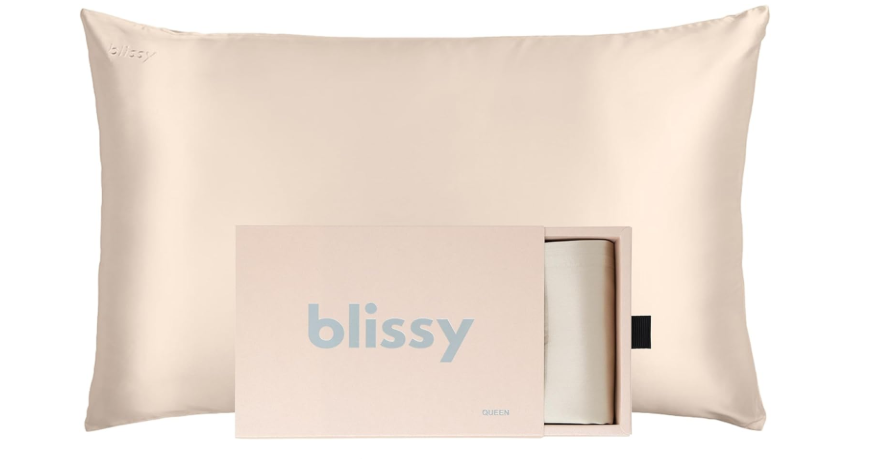 Blissy Silk Pillowcase - 100% Pure Mulberry Silk - 22 Momme 6A High-Grade Fibers - Silk Pillow Cover for Hair & Skin - Regular, Queen & King (Champagne, Queen)