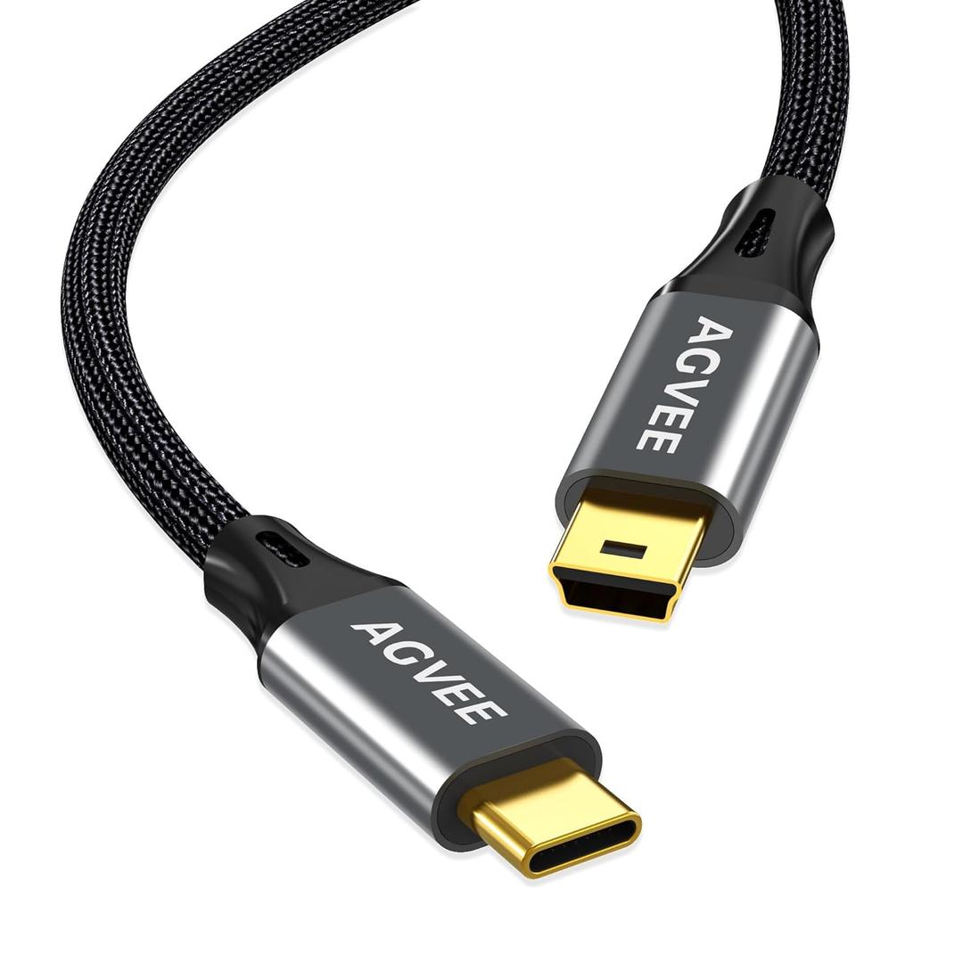 AGVEE 3.3ft USB-C to Mini USB Cable, Gold Plated End Tips, Braided Durable Mini-B 5-Pin to Type-C Data Charging Charger OTG Cord for Hero 3+, Canon Nikon Camera, GPS, Blue Yeti, Dark Gray