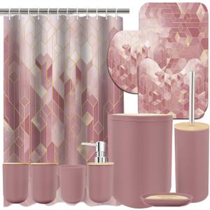 23 Piece Complete Pink Bathroom Set with Shower Curtain,Rugs & Accessories