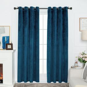 FY FIBER HOUSE Super Soft Luxury Velvet Curtains Grommet Window Drapes Grommet Ring Set Blackout Drape Panels W52 X L95 Inch Deep Teal