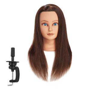 Traininghead 20-22" 100% Human hair Mannequin head Training Head Cosmetology Manikin Head Doll Head with free Clamp  (Light Brown)