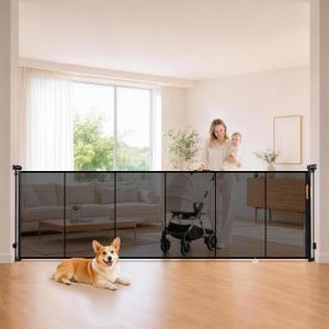 120" Extra Wide Retractable Baby Gates Dog Gate, 47" Tall Child Pet Safety Gate with Reinforced Strips for Stairs, Extra Long Garage Gates Mesh Fence for Driveway Decks Patio Outdoor Indoor